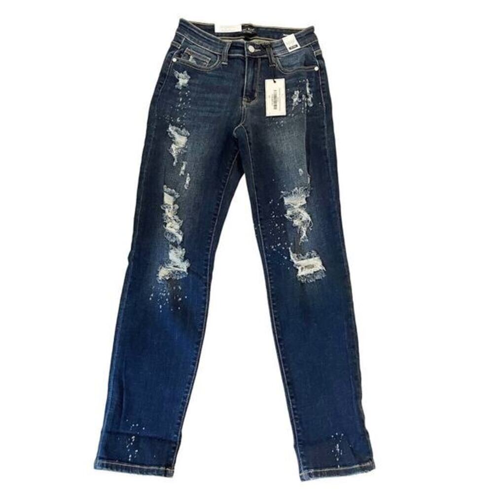 Judy Blue 1/25 Blue Bleach Splash Distressed Boyfriend‎ Low Rise Boho Y2K Emo